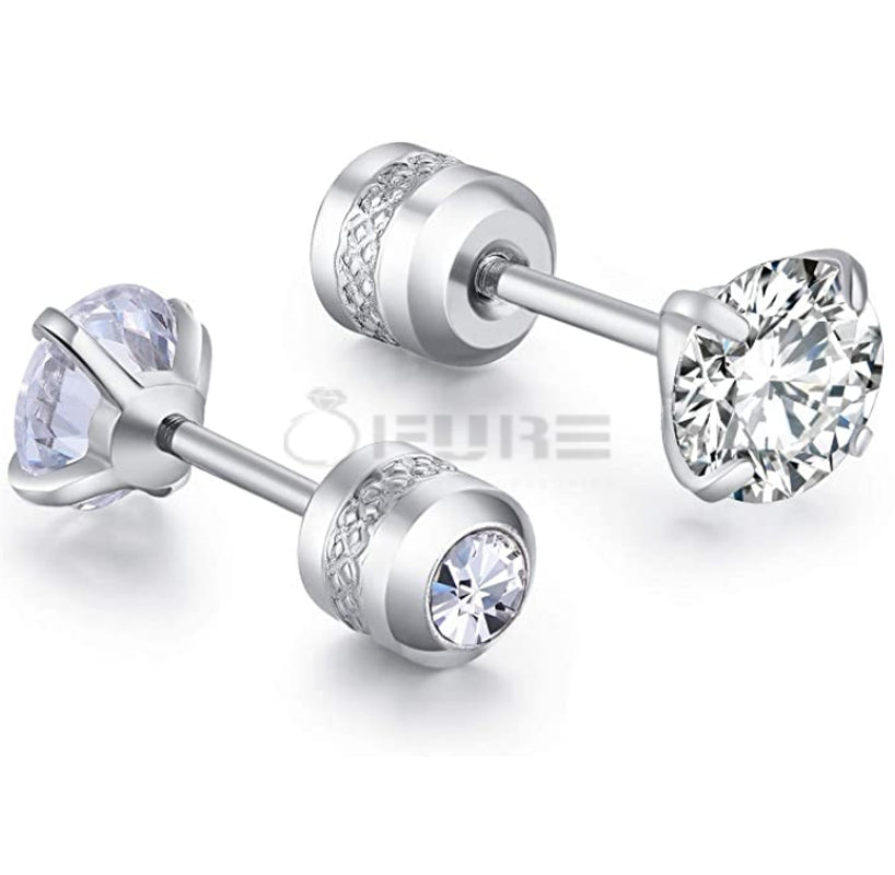 3Mm Silver Trendy Screw Back Cubic Zirconia Crystal Cartilage Stud Earrings