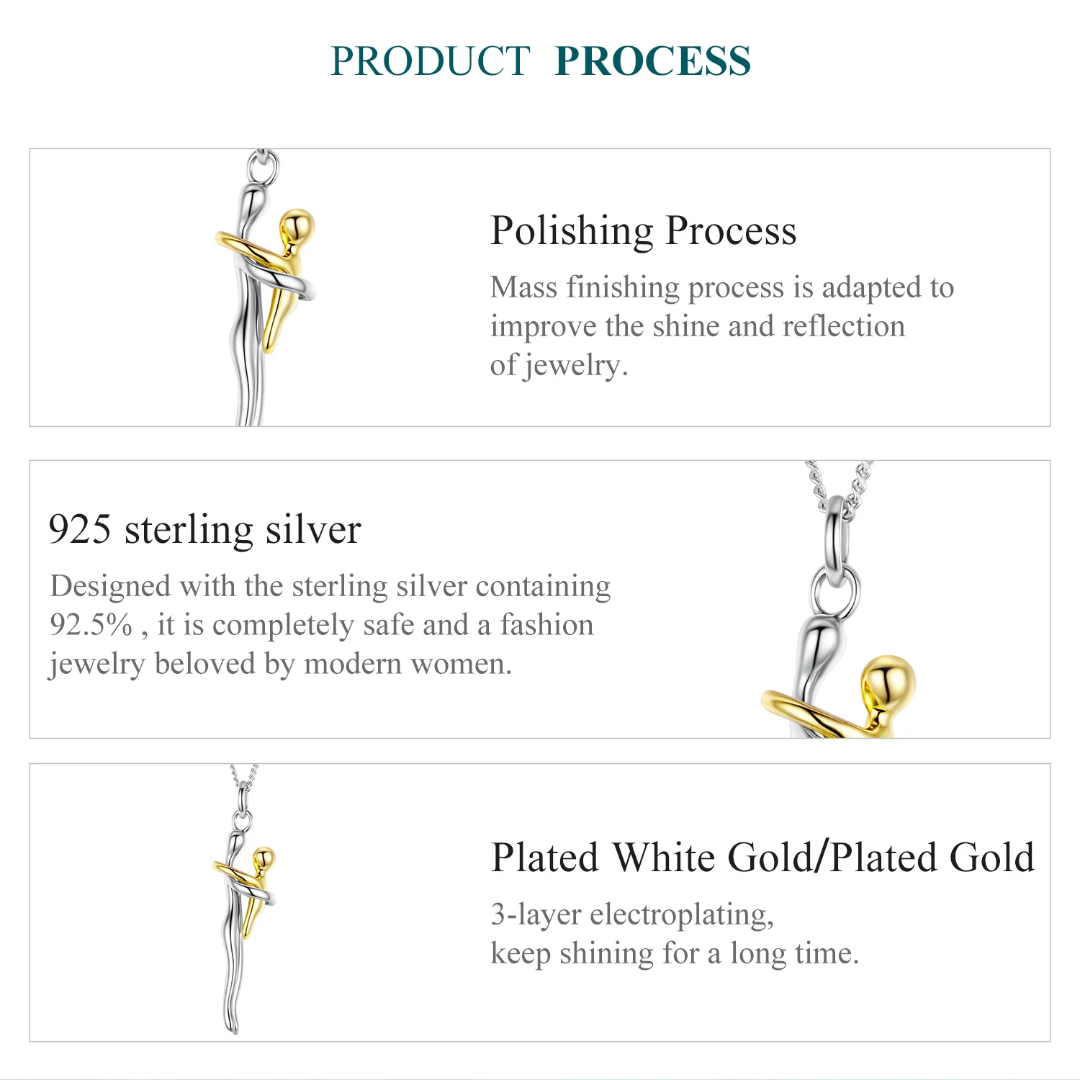 The Constant Embrace Necklace Made With Sterling 925 Silver, Plated With White Gold and Yellow Gold Respectively