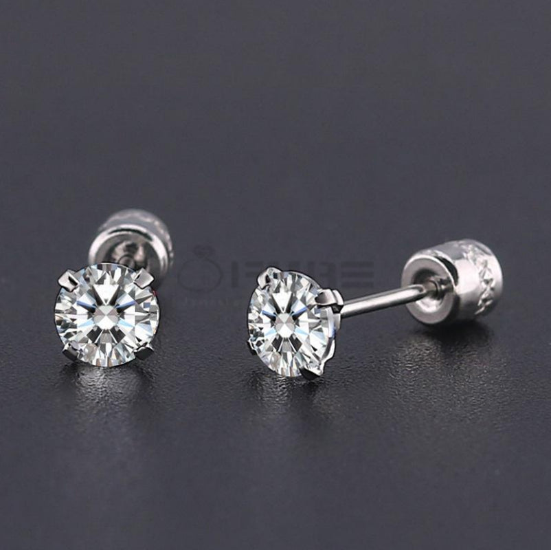 3Mm Silver Trendy Screw Back Cubic Zirconia Crystal Cartilage Stud Earrings