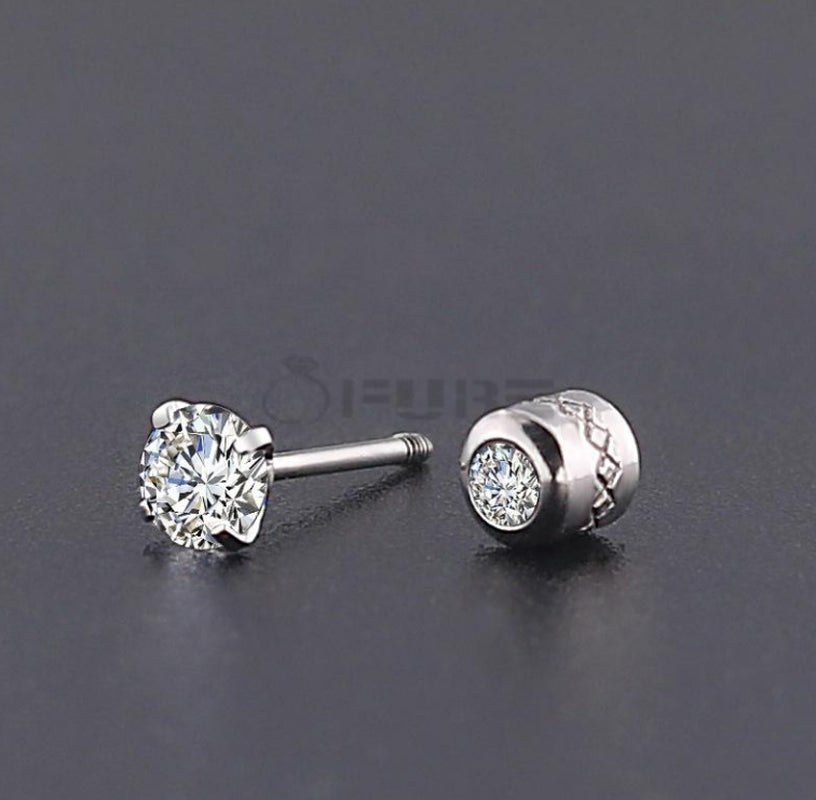 3Mm Silver Trendy Screw Back Cubic Zirconia Crystal Cartilage Stud Earrings