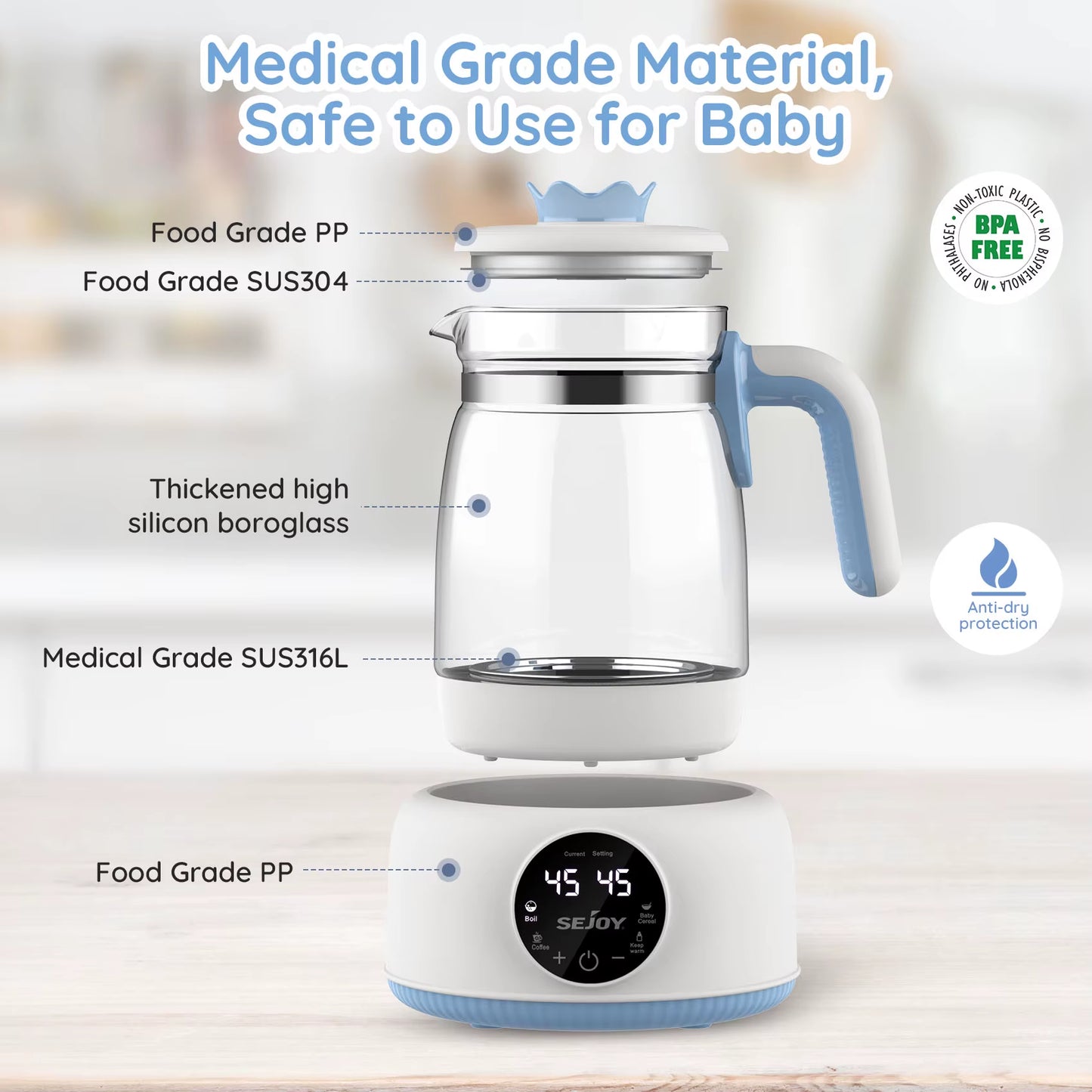 220V/110V Infant Thermostatic Milk Regulator 800W Kettle Automatic Warmer
