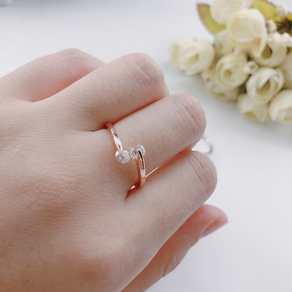 18K Rose Gold Plated Adjustable Engagement Eternity Ring with 2 CZ Crystals