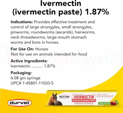 Durvet Ivermectin Paste 1.87% Apple Flavoured Horse Dewormer | Broad-Spectrum Parasite Control | Easy Oral Syringe