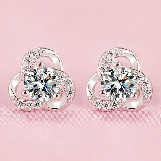  Sterling Silver Crystal Swirl Stud Earrings