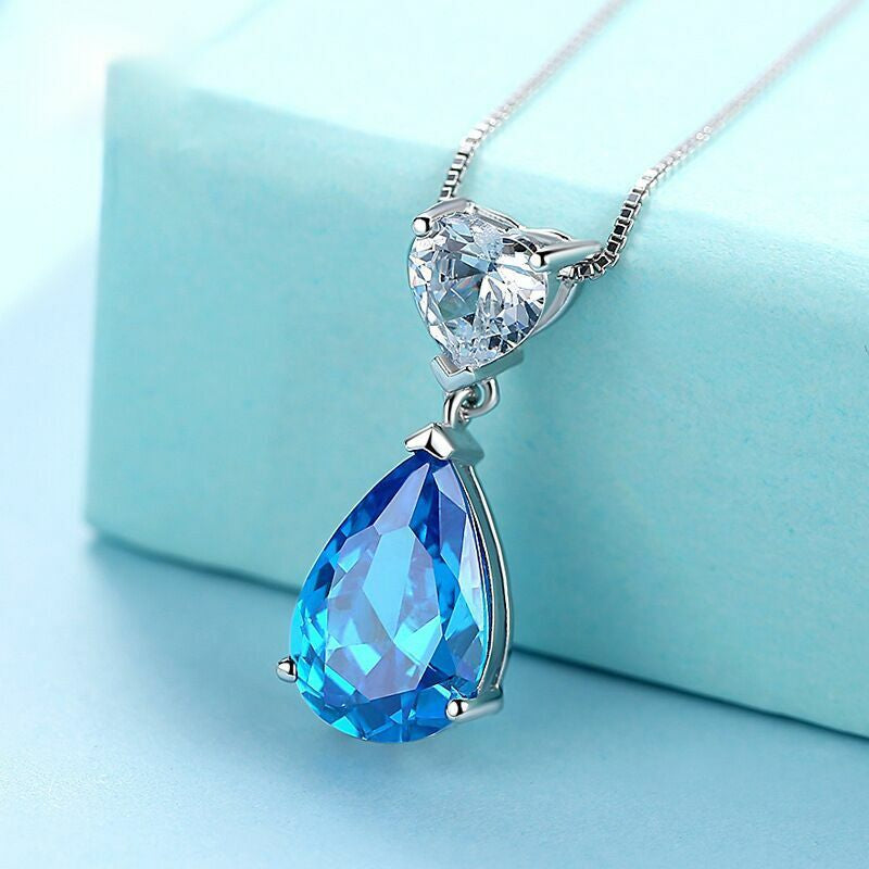 Crystal Heart Water Drop Pendant Necklace 
