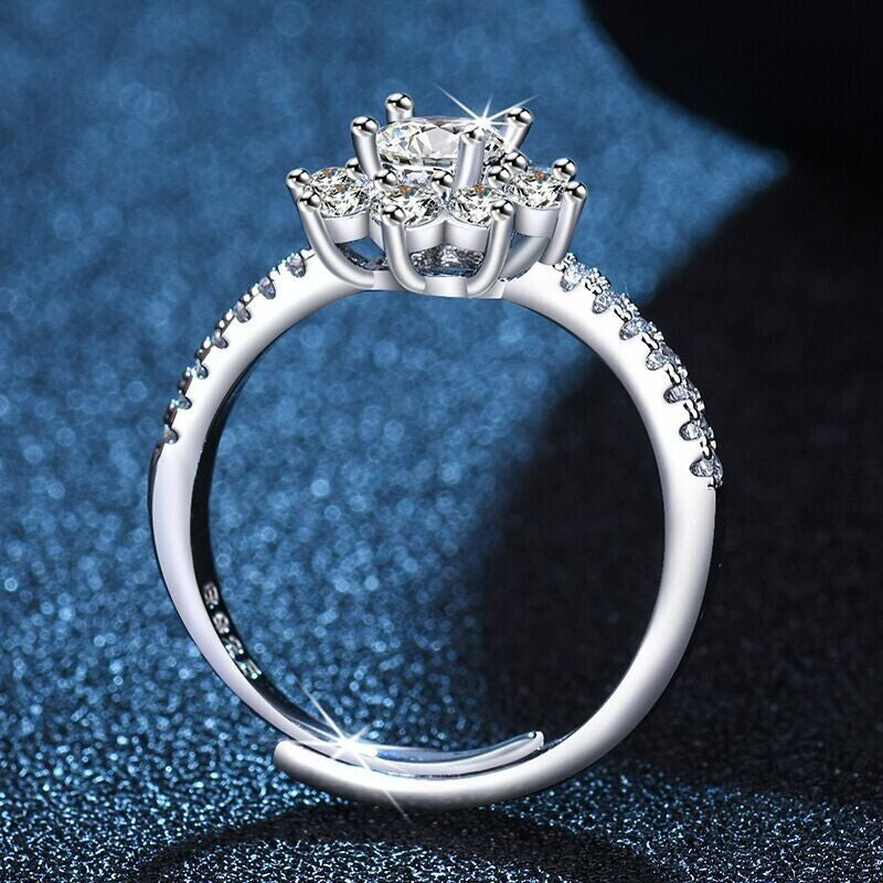 Sterling Silver Crystal Snowflake Adjustable Ring Jewellery