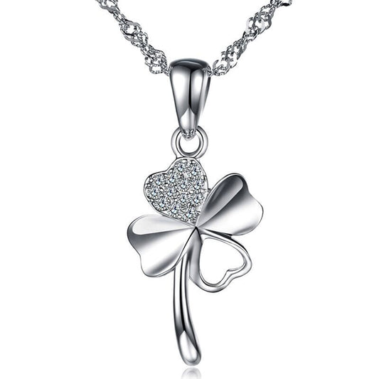 Crystal Clover Pendant Chain Necklace 