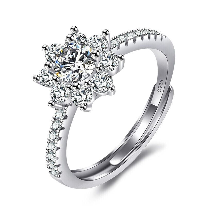 Sterling Silver Crystal Snowflake Adjustable Ring Jewellery