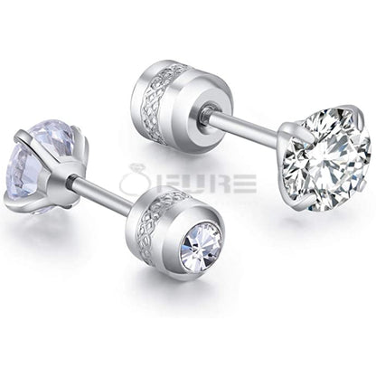 3Mm Silver Trendy Screw Back Cubic Zirconia Crystal Cartilage Stud Earrings