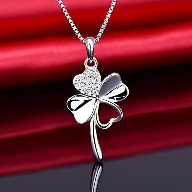 Crystal Clover Pendant Chain Necklace 