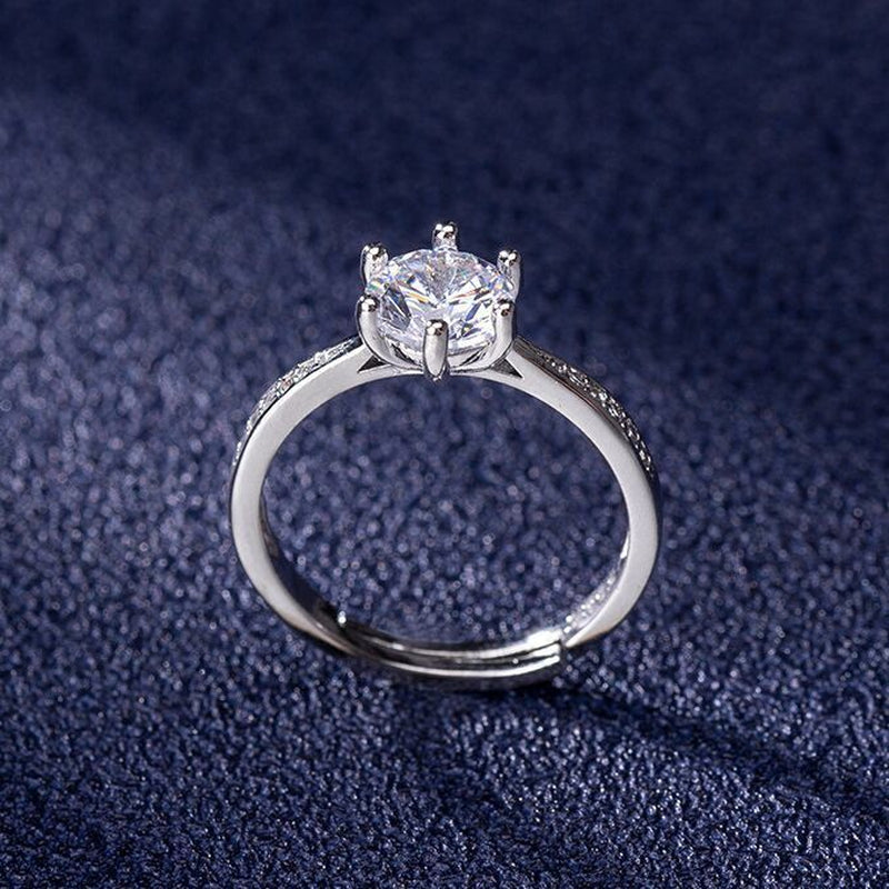 Crystal Stone Adjustable Ring Sterling Silver 