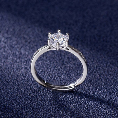 Crystal Stone Adjustable Ring Sterling Silver 