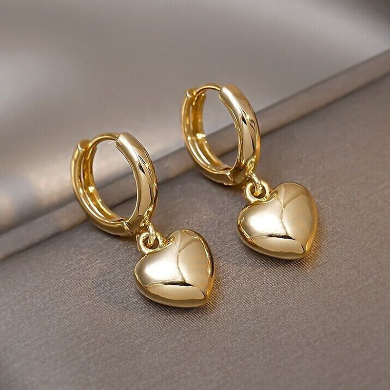 Charm Gold Heart Drop Dangle Hoop Earrings Women Girls Jewellery Gift