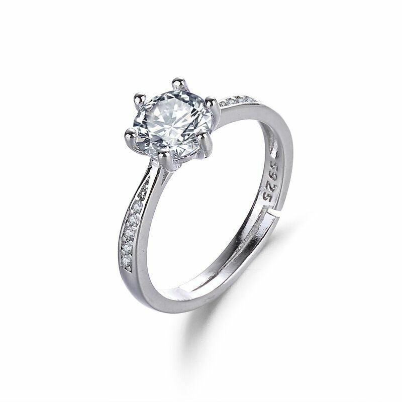 Crystal Stone Adjustable Ring Sterling Silver 