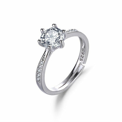 Crystal Stone Adjustable Ring Sterling Silver 