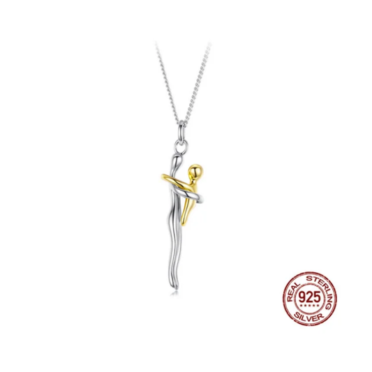 The Constant Embrace Necklace Made With Sterling 925 Silver, Plated With White Gold and Yellow Gold Respectively