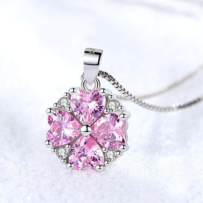 Crystal Pink Heart Pendant Necklace 