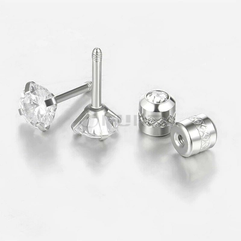 3Mm Silver Trendy Screw Back Cubic Zirconia Crystal Cartilage Stud Earrings