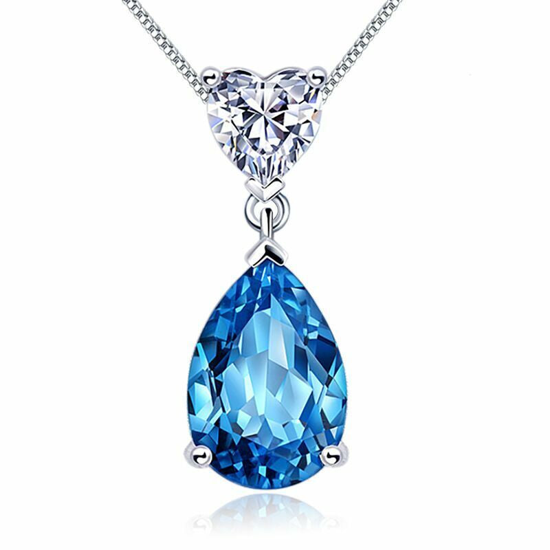 Crystal Heart Water Drop Pendant Necklace 