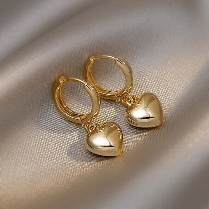 Charm Gold Heart Drop Dangle Hoop Earrings Women Girls Jewellery Gift