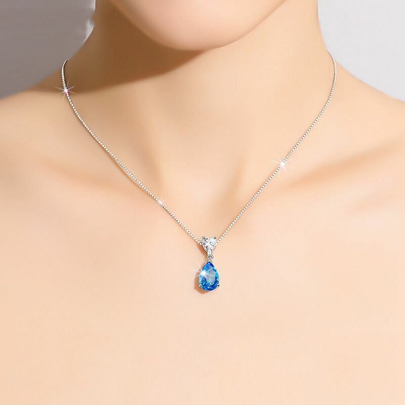 Crystal Heart Water Drop Pendant Necklace 