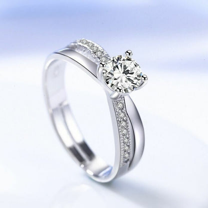 Women Girls Crystal Stone Adjustable Ring Sterling Silver Jewellery