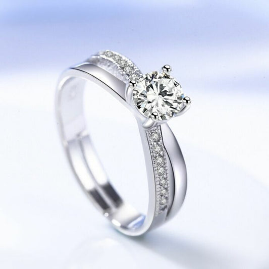 Women Girls Crystal Stone Adjustable Ring Sterling Silver Jewellery