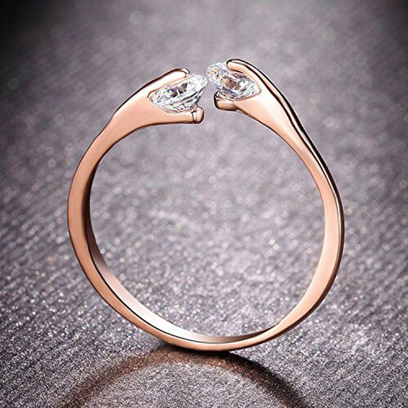 18K Rose Gold Plated Adjustable Engagement Eternity Ring with 2 CZ Crystals