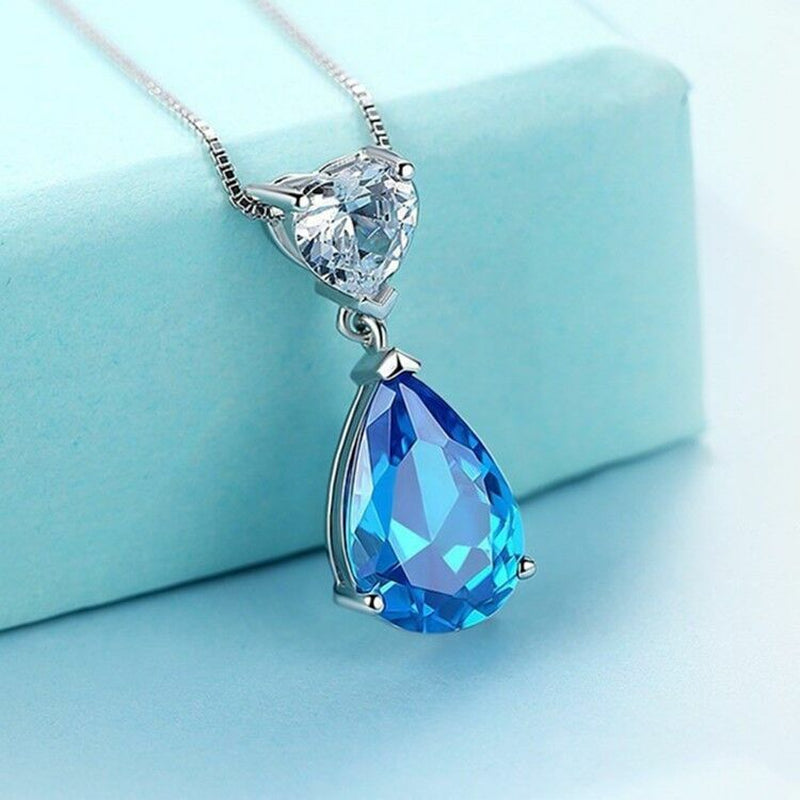 Crystal Heart Water Drop Pendant Necklace 