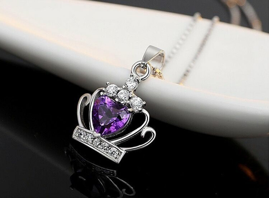 Womens Sterling Silver Crystal Crown Pendant 
