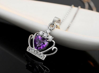 Womens Sterling Silver Crystal Crown Pendant 