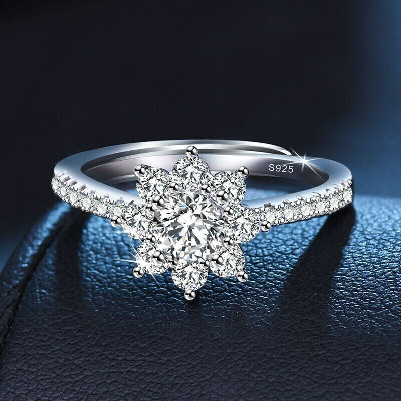 Sterling Silver Crystal Snowflake Adjustable Ring Jewellery