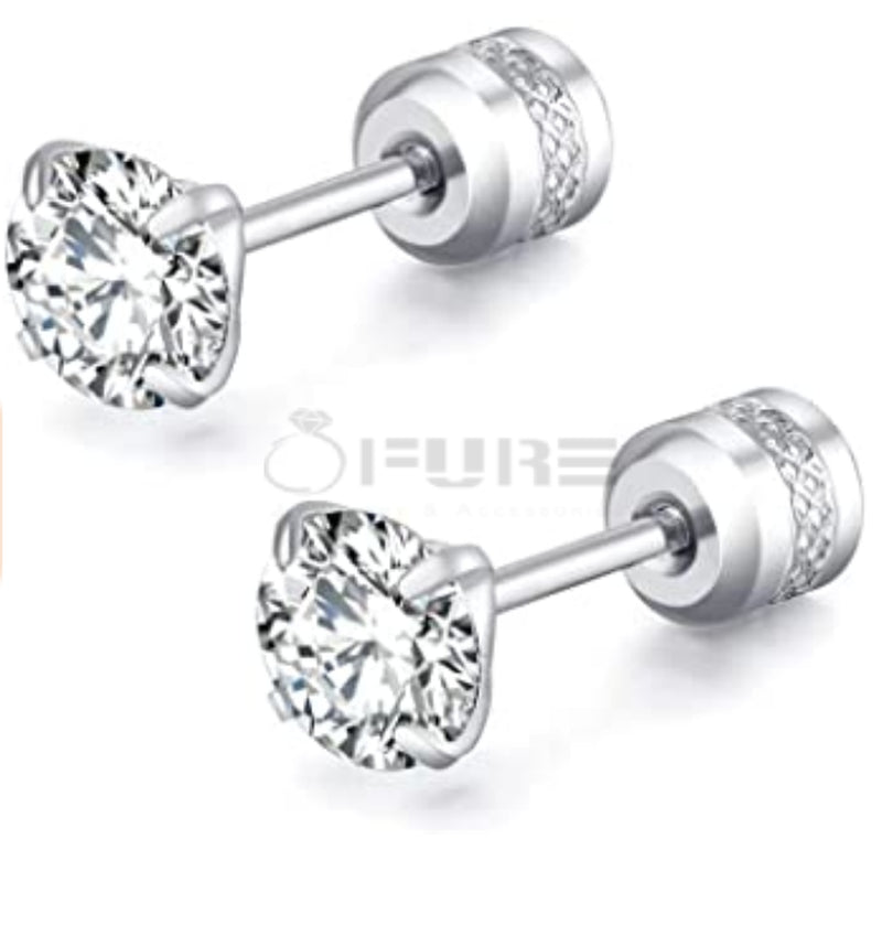 3Mm Silver Trendy Screw Back Cubic Zirconia Crystal Cartilage Stud Earrings