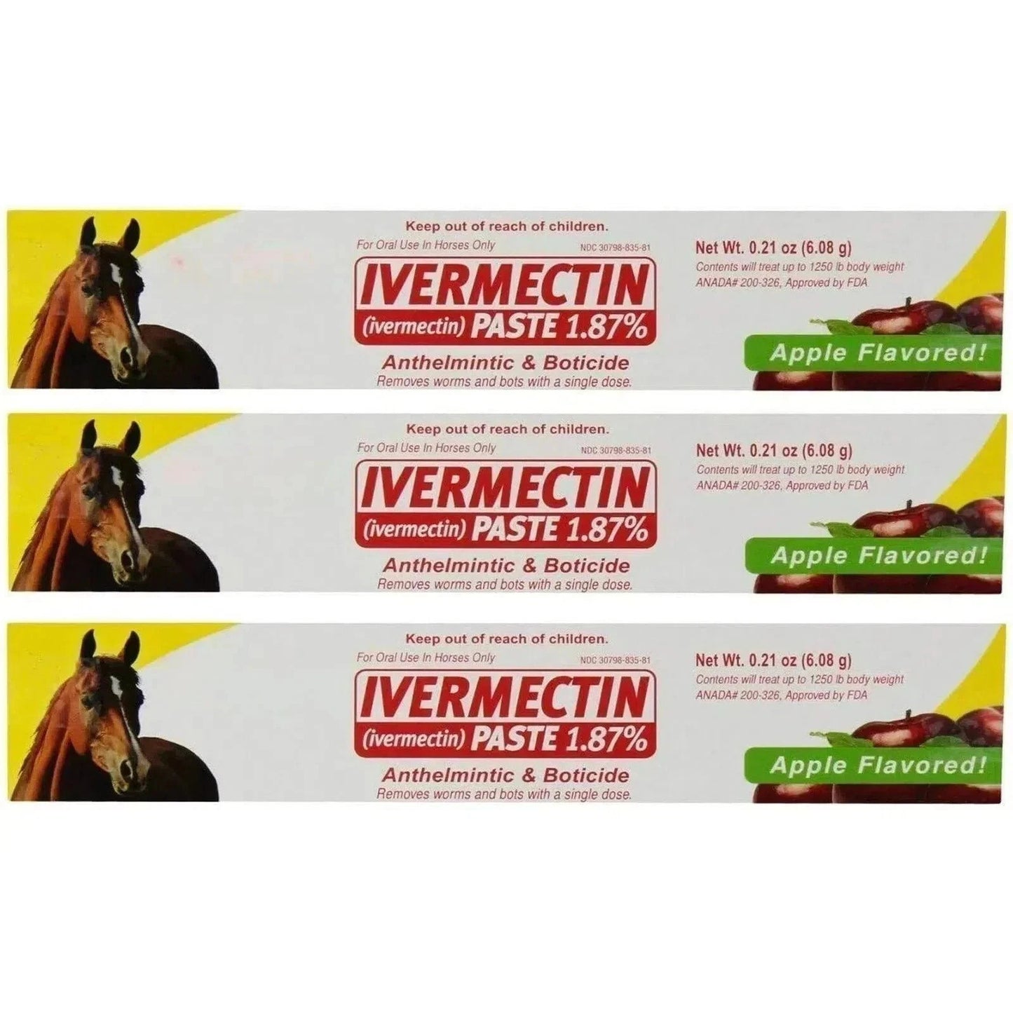 3-Pack Ivermectin Horse Paste 1.87% Apple Flavour – 6.08g Oral Dewormer for Horses | Effective Broad-Spectrum Worm Control