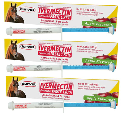 3-Pack Ivermectin Horse Paste 1.87% Apple Flavour – 6.08g Oral Dewormer for Horses | Effective Broad-Spectrum Worm Control
