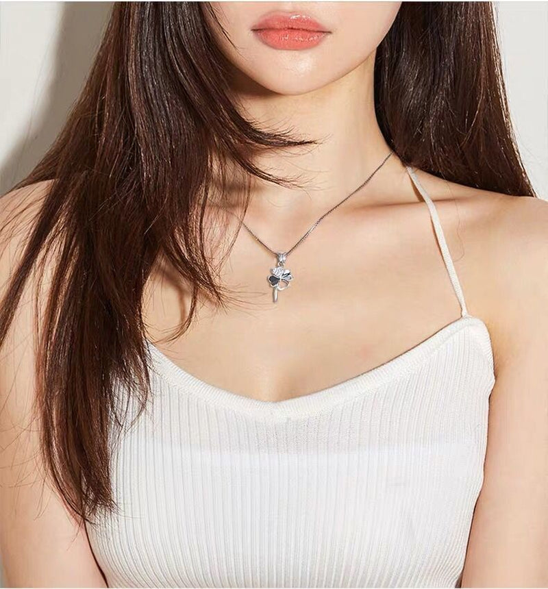 Crystal Clover Pendant Chain Necklace 
