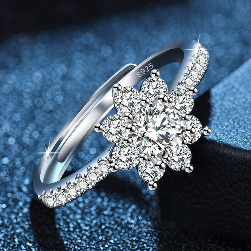 Sterling Silver Crystal Snowflake Adjustable Ring Jewellery
