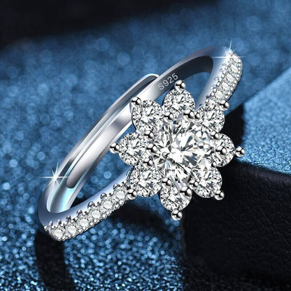 Sterling Silver Crystal Snowflake Adjustable Ring Jewellery