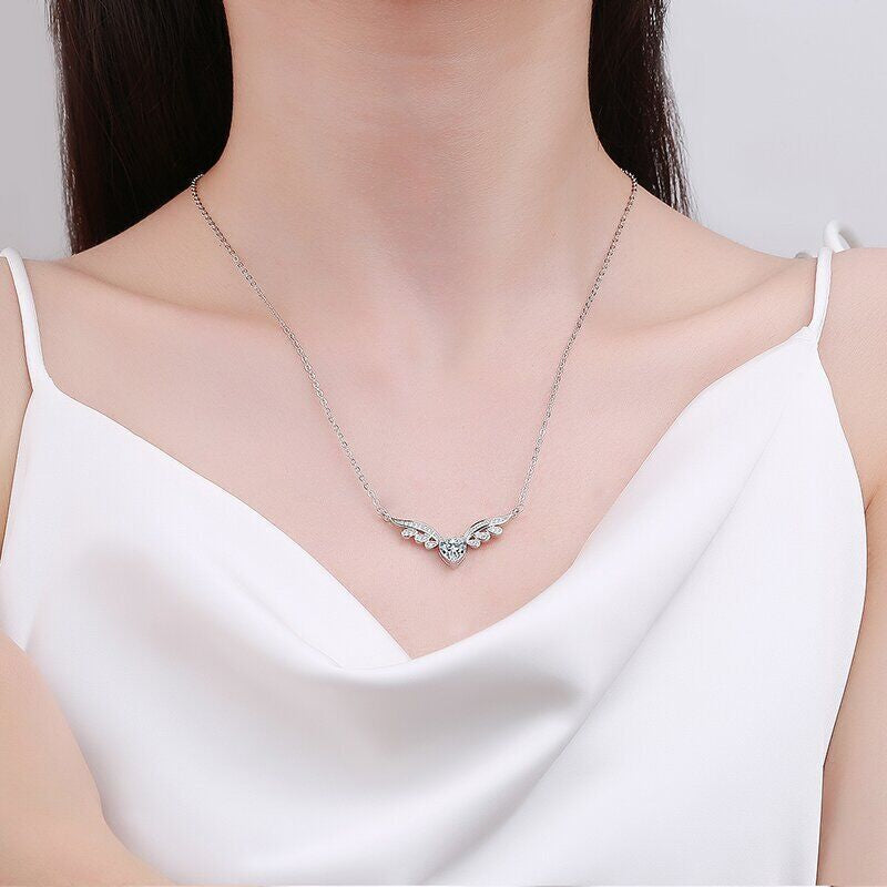 Elegant Crystal Angel Wing Heart Choker Necklace 