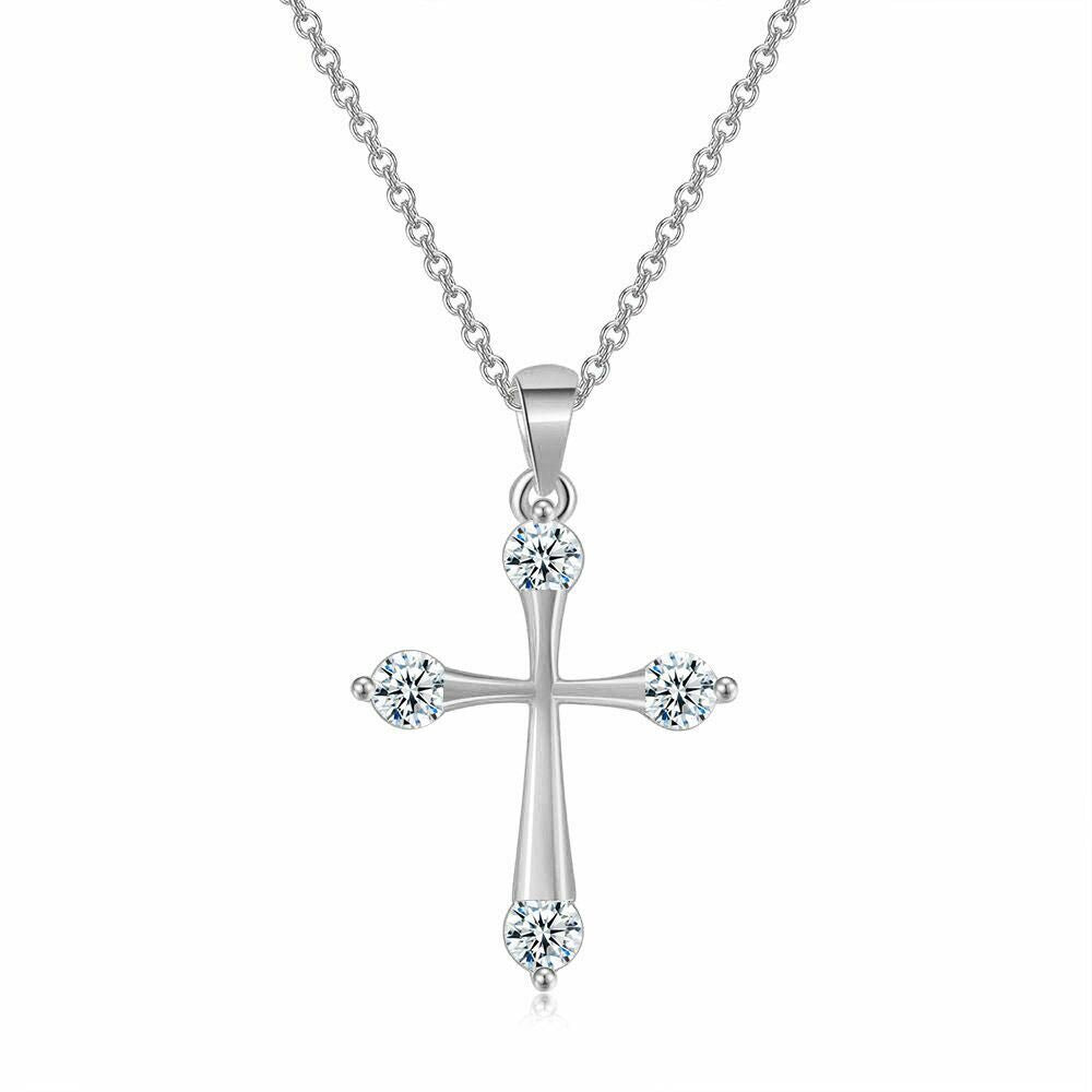 Crystal Cross Pendant Chain Necklace 