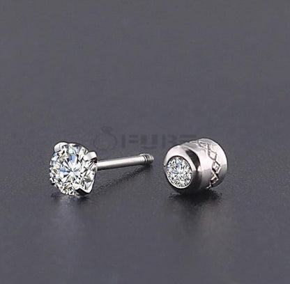 3Mm Silver Trendy Screw Back Cubic Zirconia Crystal Cartilage Stud Earrings