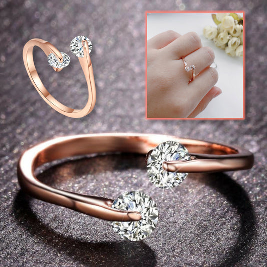 18K Rose Gold Plated Adjustable Engagement Eternity Ring with 2 CZ Crystals