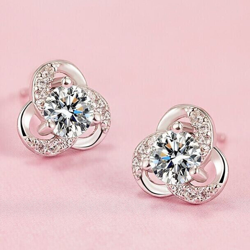 Sterling Silver Crystal Swirl Stud Earrings