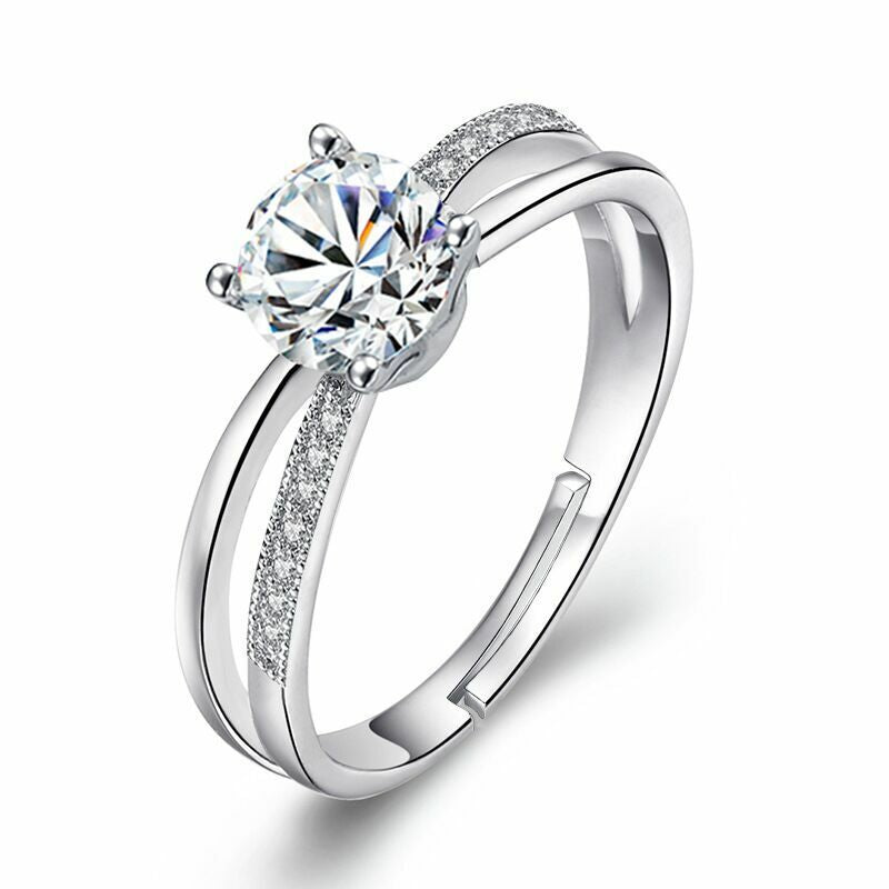Women Girls Crystal Stone Adjustable Ring Sterling Silver Jewellery