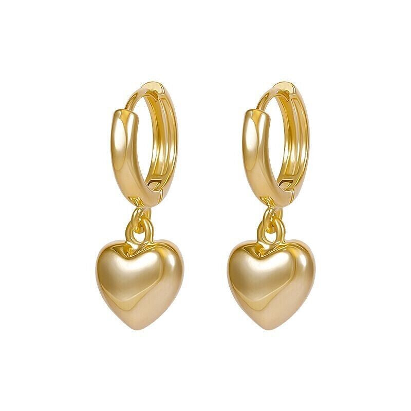 Charm Gold Heart Drop Dangle Hoop Earrings Women Girls Jewellery Gift