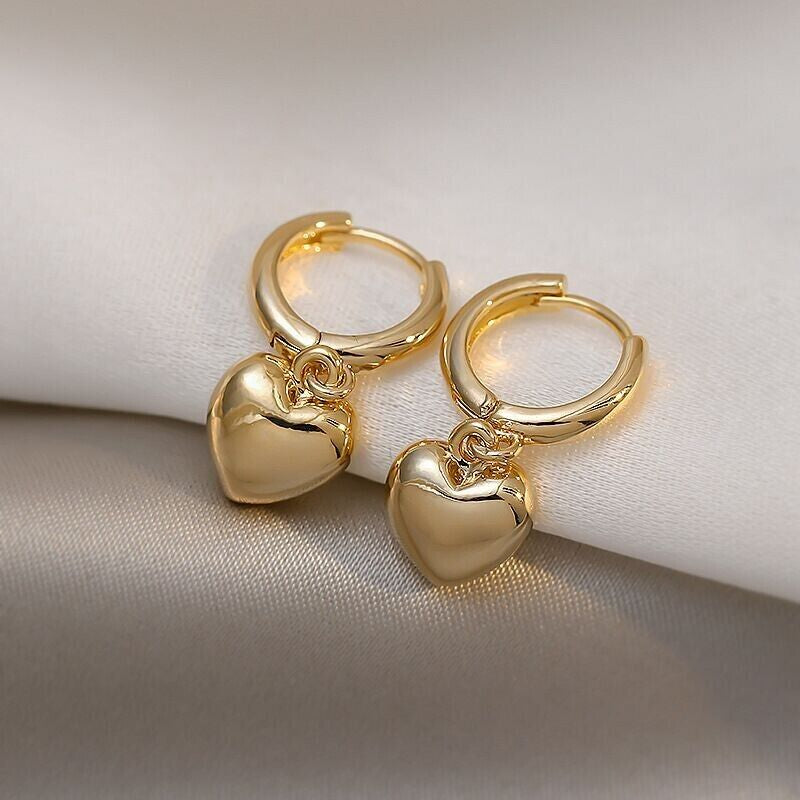 Charm Gold Heart Drop Dangle Hoop Earrings Women Girls Jewellery Gift