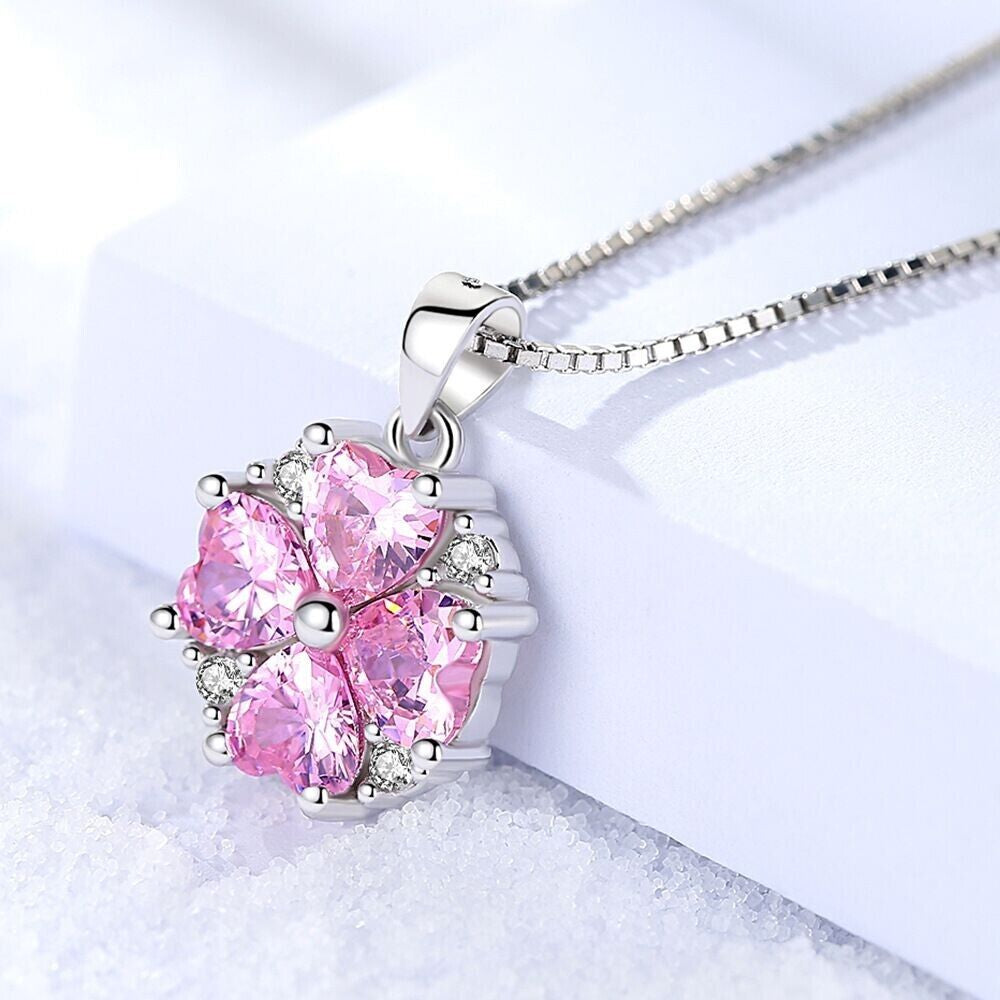 Crystal Pink Heart Pendant Necklace 