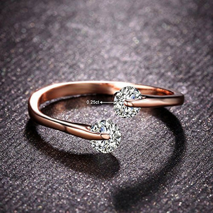 18K Rose Gold Plated Adjustable Engagement Eternity Ring with 2 CZ Crystals