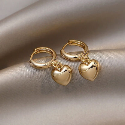 Charm Gold Heart Drop Dangle Hoop Earrings Women Girls Jewellery Gift