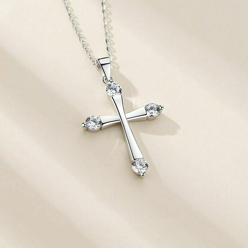 Crystal Cross Pendant Chain Necklace 